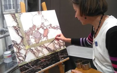 Vidéo d’une marqueterie de faux marbres par Joëlle Godefroid meilleur Ouvrier de France